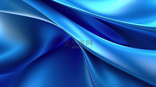 闪闪发光的蓝色 3D 金属背景上的优美曲线