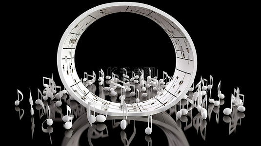 音符旋律背景图片_空圆圈环绕着 3d 渲染的音符