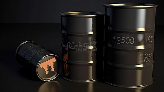 货币图标石油价格黑桶和煤气罐的 3D 渲染
