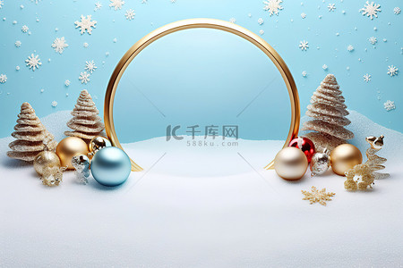 雪背景上有装饰的圣诞树框架