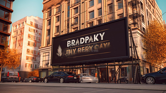 市中心广告牌的 3D 渲染，宣传黑色星期五优惠