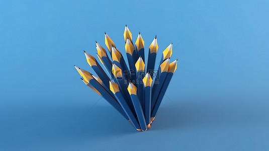 回到学校，蓝色背景下 3D 渲染中铅笔的最小概念