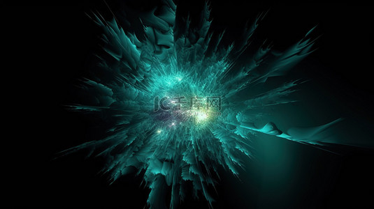 爆炸射线的绿色蓝色爆炸抽象 3d 渲染
