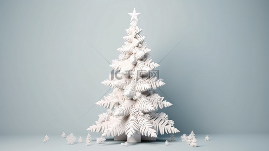 圣诞树雪花的背景图片_纸雪花圣诞树的 3d 插图