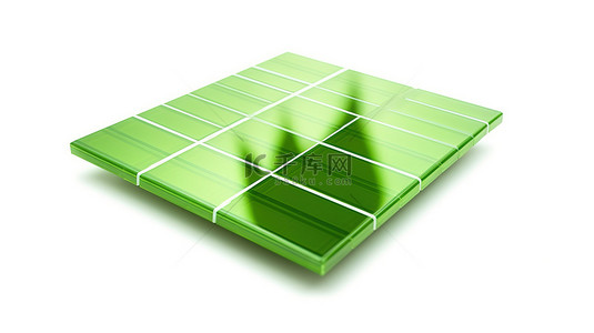 孤立的白色背景与 3D 太阳能电池板，具有绿色生态能源概念和太阳光线