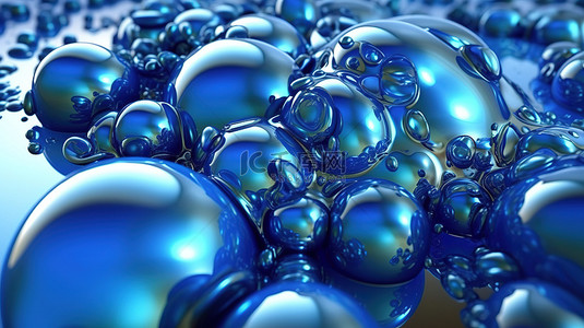 树抽象背景图片_合并蓝色液体球体，3D 渲染中令人着迷的抽象插图
