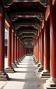 “福背景图片_通往一座带柱子的老建筑的走廊