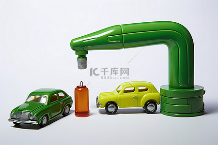 绿色的玩具背景图片_漂浮在玩具车附近的绿色气体泵