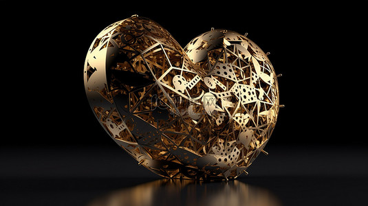 黑色心形背景背景图片_情人节黑色背景上呈现的 3D 金色心形