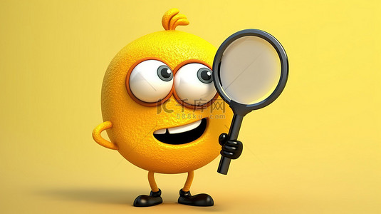 卡通人放大镜背景图片_使用放大镜的滑稽黄色 3d 角色