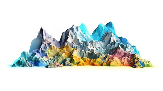 3d 插图山脉在白色背景上的多边形风格