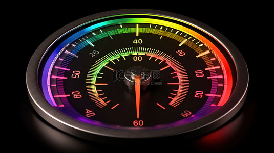 带指示正常速度的指针的充满活力的速度计图标 3d 图示