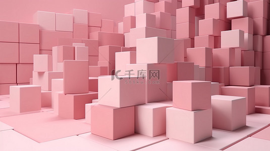 上彩背景图片_堆叠在 3d 地板背景上的柔和粉红色立方体盒条