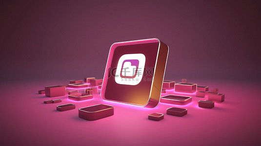 深粉色背景上 3D 渲染中的 Instagram 标识和方形徽章