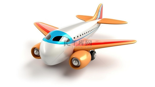 飞机空中背景图片_空旷的天空广告牌 3D 渲染卡通喷气式飞机，白色背景上有空白空中横幅