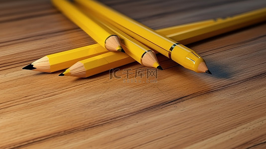 充满活力的 3d 黄色笔是您书写和绘画的终极学校伴侣