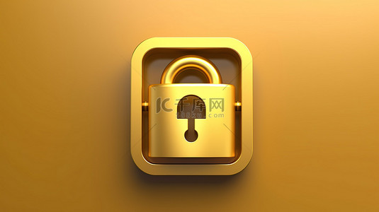 金色哑光板中解锁的挂锁图标，带有社交媒体符号的 3D 渲染