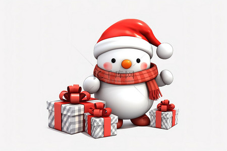 穿着节日毛衣携带礼物的卡通雪人免费PNG下载 465x485