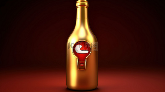 酒标背景图片_标志性酒瓶哑光红板上的光芒四射的金色符号 ​​3D 渲染的社交媒体图标