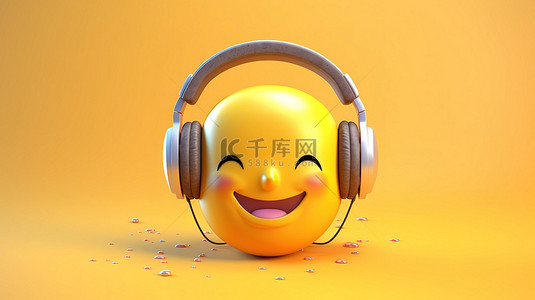 3D 渲染用耳机听音乐表情符号的插图