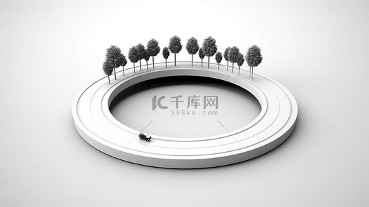 圆形公路背景图片_白色背景上圆形道路的 3d 插图