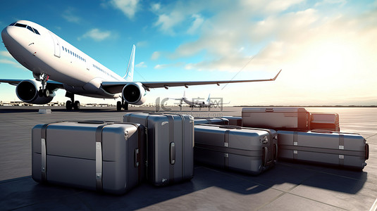 旅行主题 3D 机场板，配有手提箱和飞机探索世界