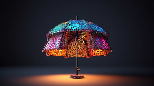 具有像素艺术风格的 3D 渲染雨伞