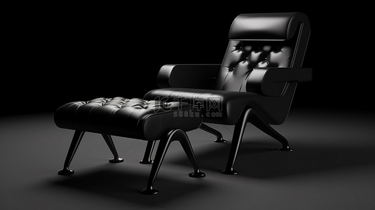 脚踏背景图片_家具设计中带脚踏的前视图黑钢椅的 3D 渲染