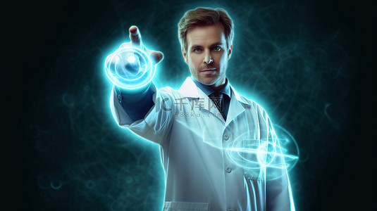 3D 构图，其中一位英俊的医生用手指打手势