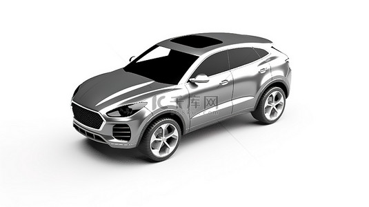 灰色车背景图片_白色背景上灰色轿跑车风格运动 SUV 的 3D 渲染