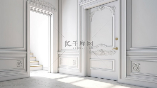 门地板背景图片_3d 渲染公寓入口处的白色门