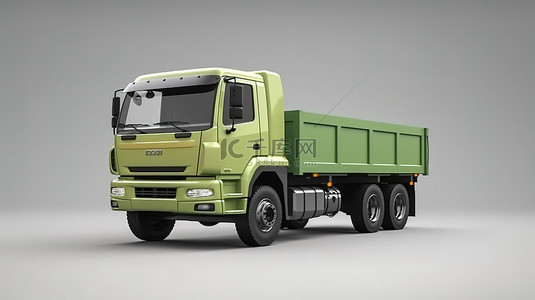 商业用双驾驶室绿色送货卡车的 3D 渲染
