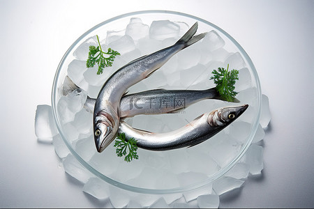 盘子鱼背景图片_鱼放在冰块上的盘子里