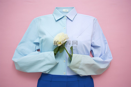 衬衫背景图片_2 件衬衫，衬衫卷起，上面放两朵花