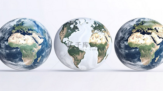 大陆台湾背景图片_四面 3d 地球横幅在宇宙的白色背景下展示了不同的大陆