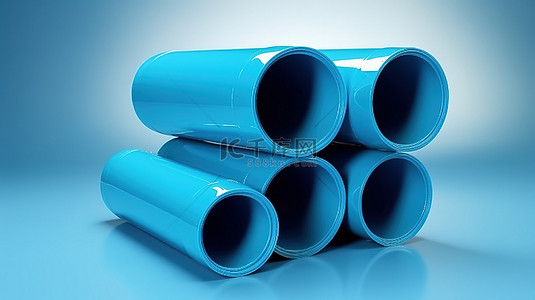 污水过滤背景图片_带三通塑料管和接头的隔离蓝色 PVC 管组的 3D 插图