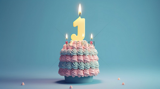 蛋糕生日蜡烛背景图片_六岁生日庆祝 3d 柔和蛋糕，蓝色背景上有蜡烛和复制空间