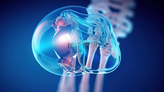 3D 渲染的医学海报，包括髋关节植入人工关节和关节炎炎症和骨折等常见髋关节疾病