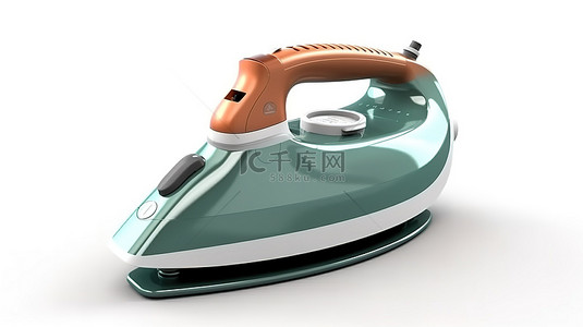 家庭清洁工具背景图片_3D 插图中的白色背景电动衣服蒸汽熨斗