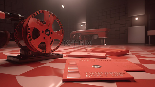 用于电影和娱乐的红色影院石板的卡通风格 3D 渲染