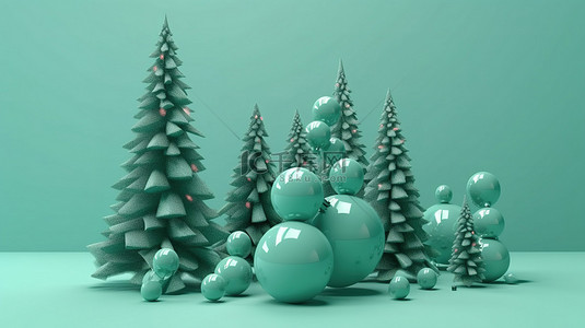 新年晚会背景背景图片_简约的 3d 圣诞树设计与圣诞装饰渲染图像