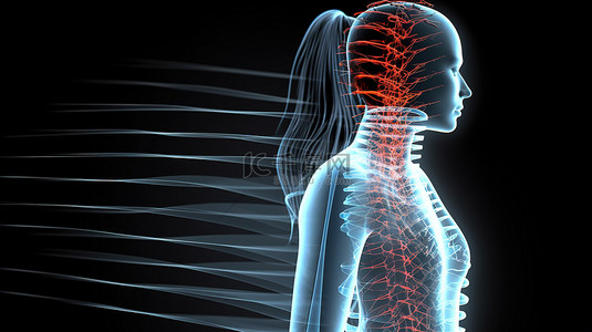 3D 医学图像中突出显示的脊髓与女性形象