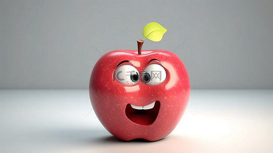 水果笑脸背景图片_通过 3D 渲染使苹果角色栩栩如生