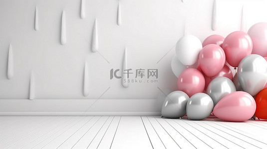 明亮科技背景图片_明亮的白色背景下充满气球的 3D 场景