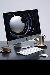 电脑安卓苹果背景图片_桌上有一台带有苹果标志的电脑