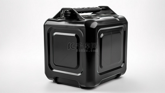 白色背景的 3d 渲染，带有由黑色塑料制成的用于储存机油和其他液体的塑料罐