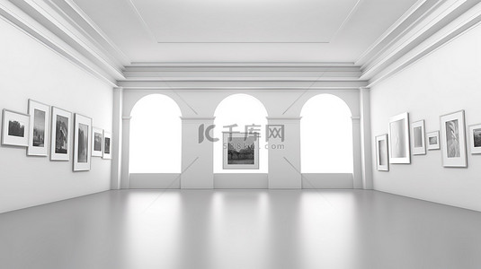 白色简约框背景图片_白色框架的简约空间现代艺术展览 3D 渲染