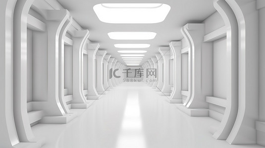 城市地铁隧道背景图片_抽象设计概念的未来室内走廊 3D 渲染