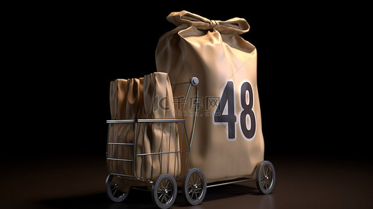 血拼24小时背景图片_3D 四轮购物袋，顶部带有“48 小时”文字