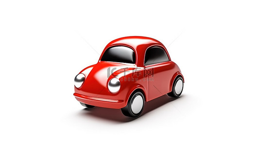 3D 渲染的红色卡通玩具车展示在白色背景上